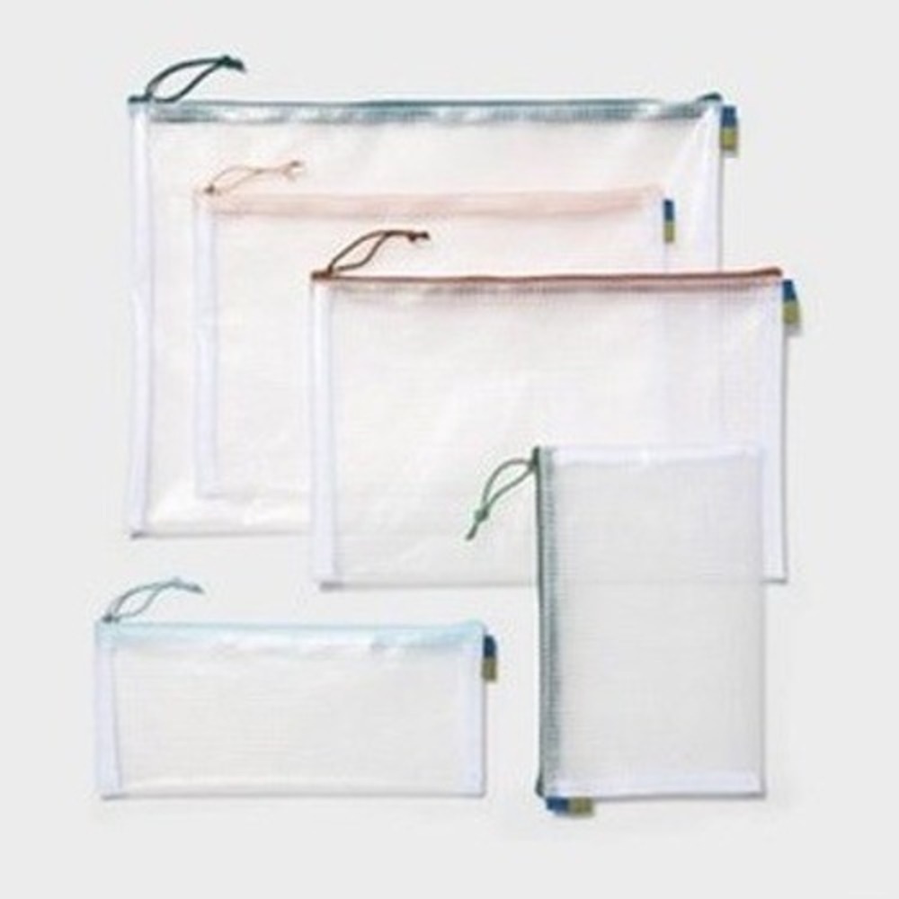 Open Story 5pc Clear Toiletry Set Travel Unisex OS White Mesh Organizer Bags NEW